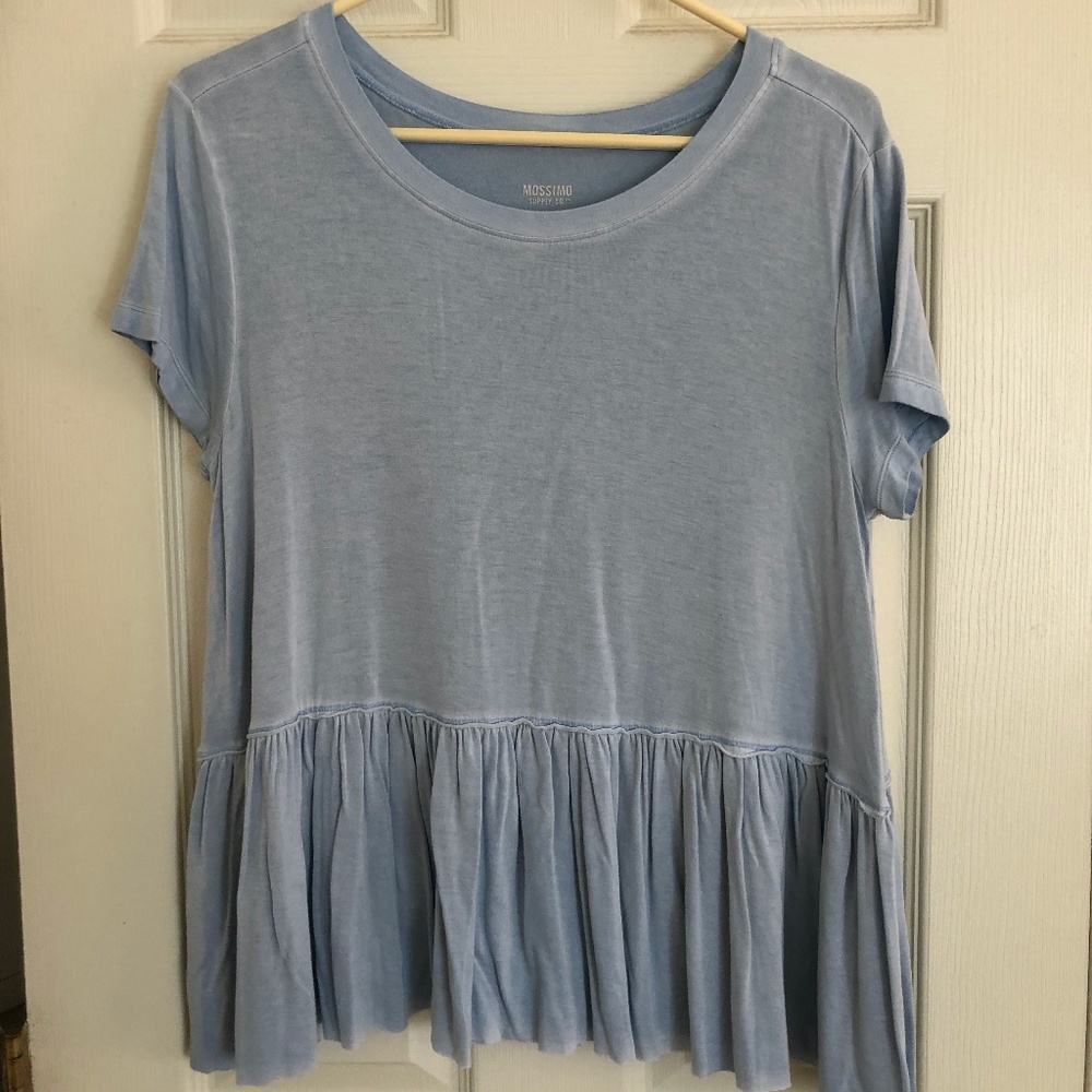 Woman Light Blue Ruffle Top